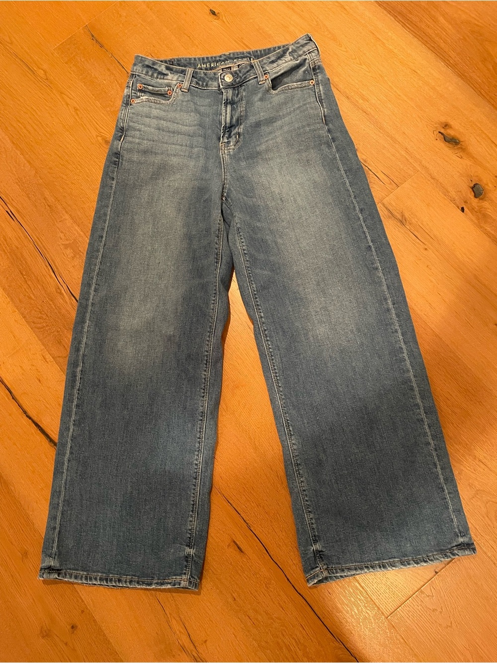 AE American Eagle Women's Super HighRise Baggy Wide Leg Jeans - Medium Wash Blue